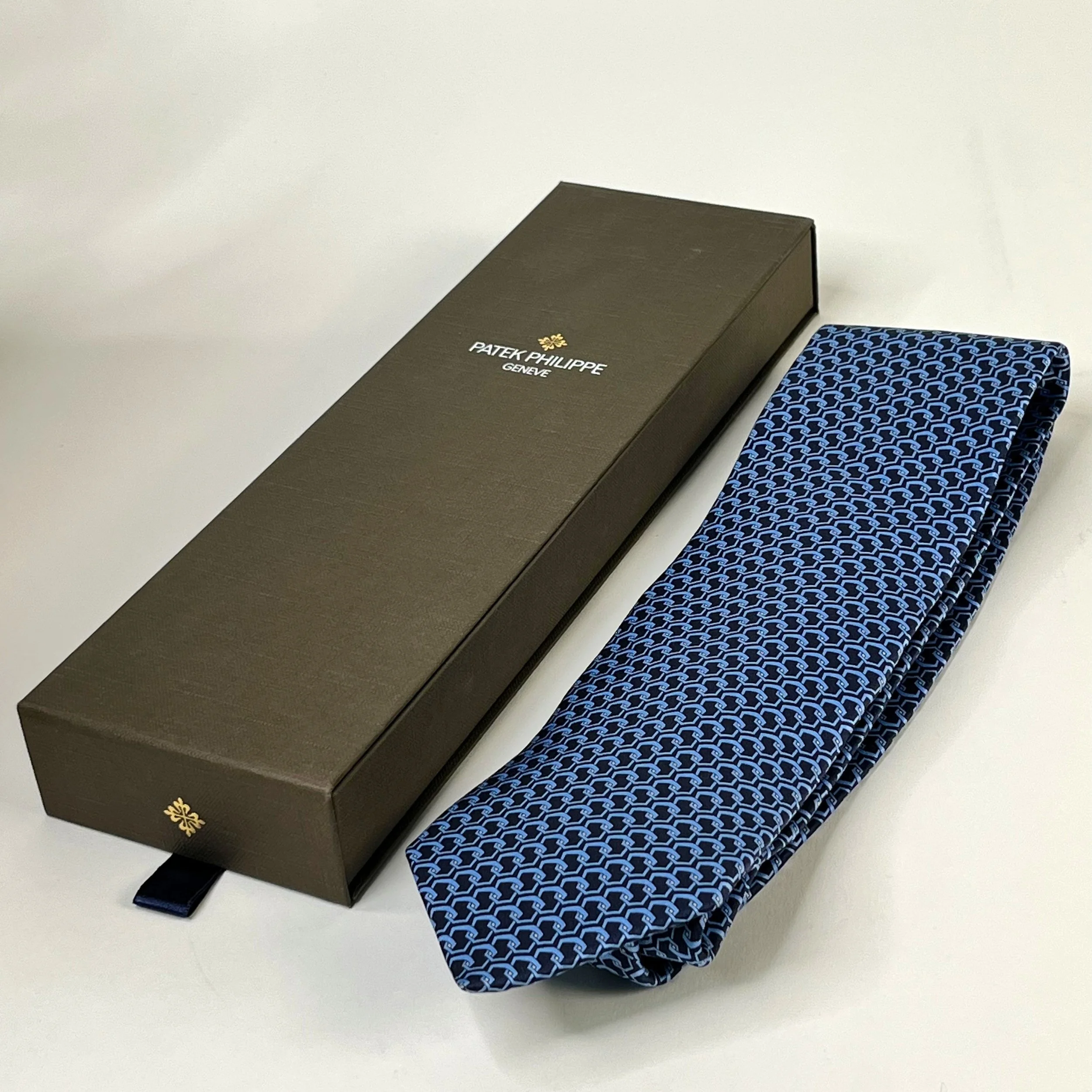 Patek Philippe 2016 Navy Blue Silk Tie Geometric Pattern with Box